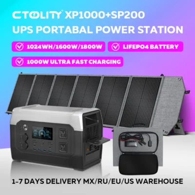 1024Wh LifePo4 Baterias 1800W Estação de energia portátil com painel solar de 200W Conjunto de energia solar Bateria de grande capacidade para camping