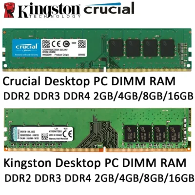 Memória RAM Crucial para Desktop DDR4 DDR2 DDR3 8GB 2GB 4GB 16GB 3200MHz 2666 2400 2133 667 800 1333 1600MHz DIMM PC Single e Dual Rank