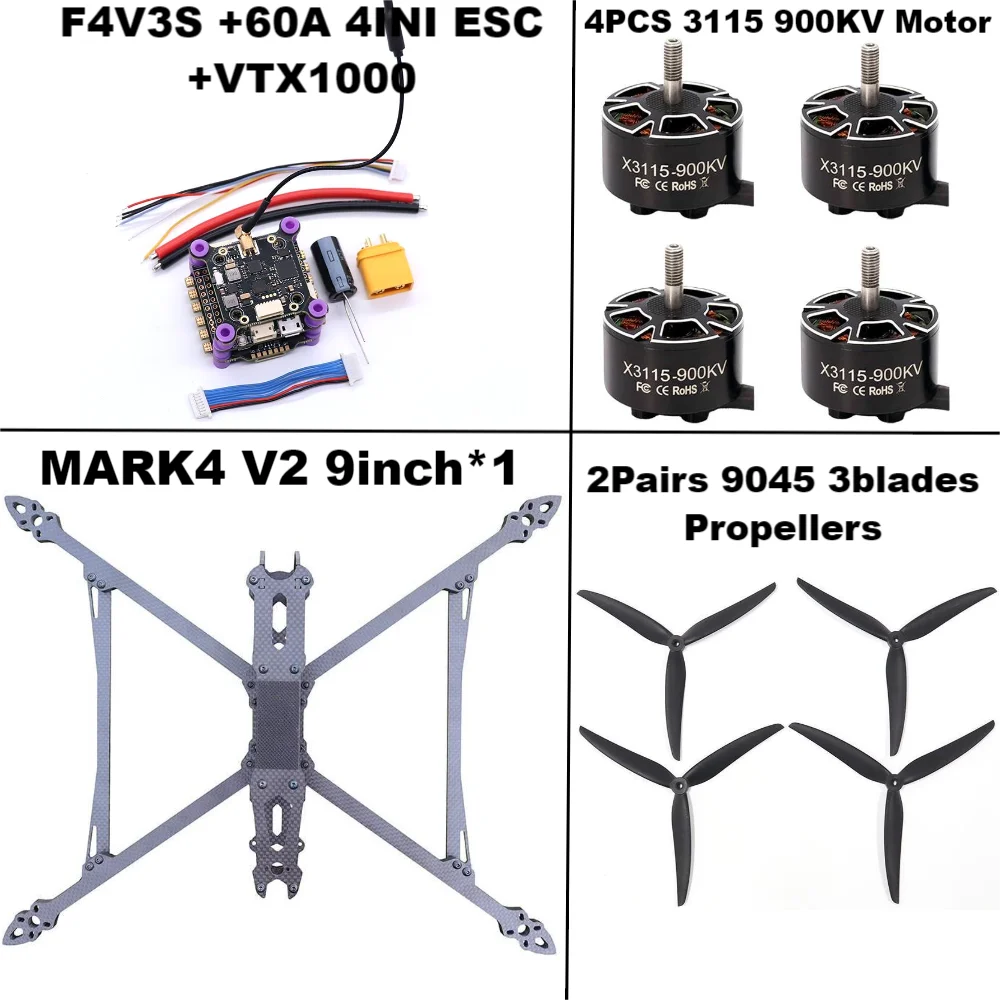 F4V3S/F4V3S PLUS Controle de Voo MARK4 V2 9 polegadas 45/60A 4INI ESC rack drone FPV fibra de carbono PV Racing Drone Quadcopter Freestyle - Image 3