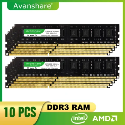 Avanshare-Super 8GB Desktop RAM, DDR3, 1600MHz, 1333MHz, PC3-12800U, PC3-10600U, 4GB DIMM, Intel AMD, 1.5V, 1.35V, 2RX8, Memória não-ECC
