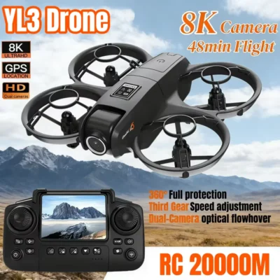 Drone Profissional YL3 com Câmera Dupla 8K, Bateria de Longa Duração, GPS, WIFI, Motores Brushless, Evita Obstáculos, Quadricóptero Dobrável