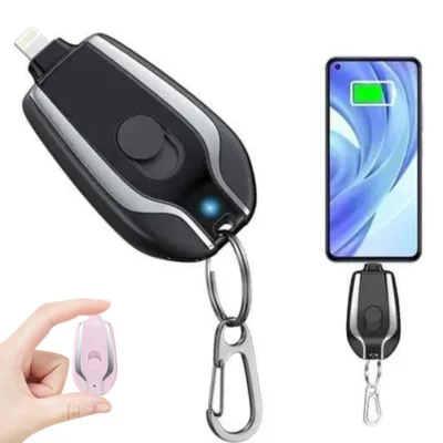 Power Bank Chaveiro 1500mAh Mini Carregador Portátil Recarregável LED para Emergência Celular