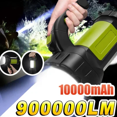 Lanterna led de alta potência 900000lm, holofote portátil recarregável, lanterna para acampamento ao ar livre, luz de trabalho