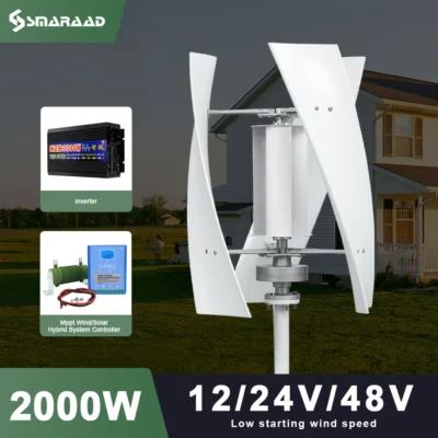 Gerador Eólico Vertical de 2kW (2000W) 12V 24V, Dínamo Magnético de Energia Livre, Potência Forte, Saída Inversora AC 220V para Uso Doméstico