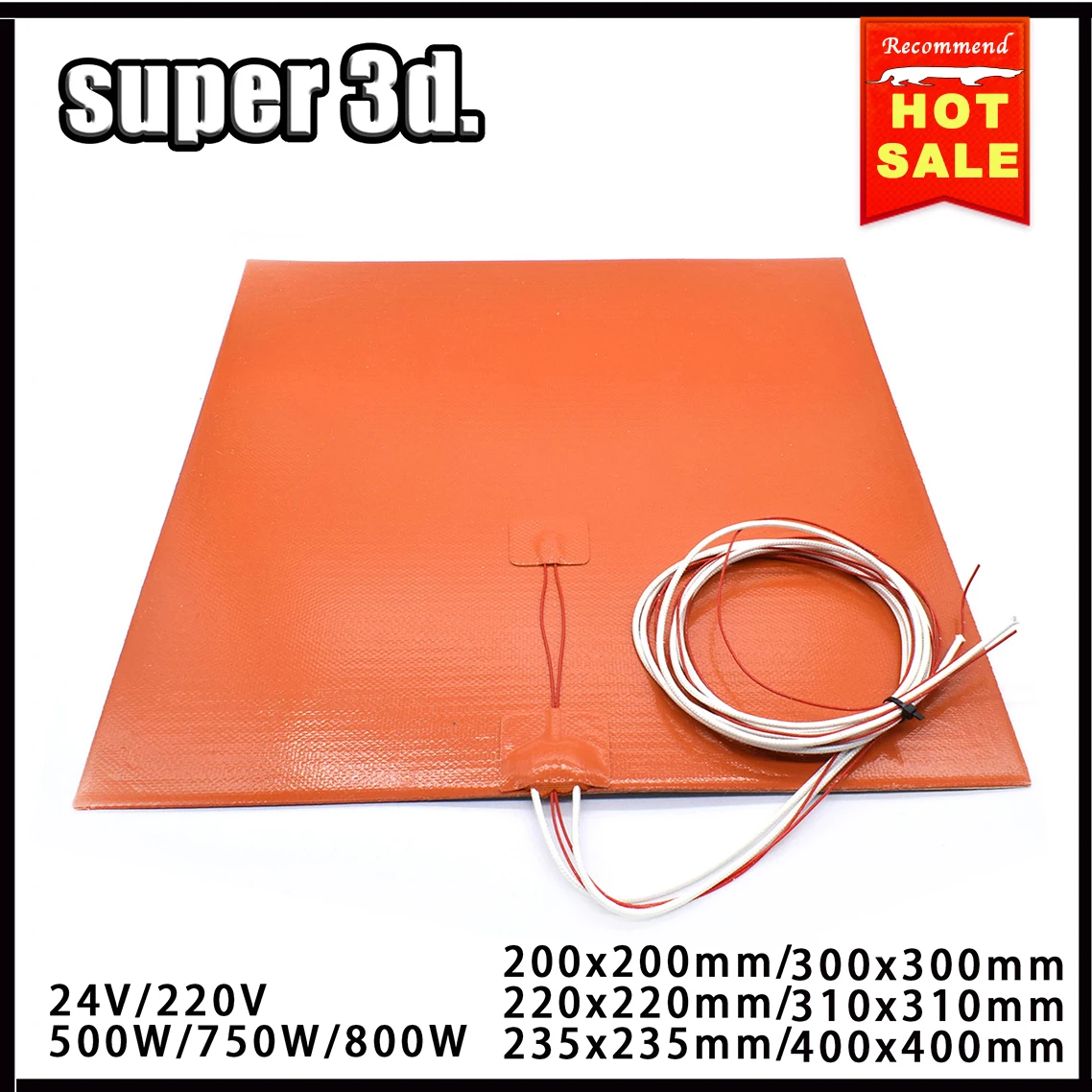 Almofada de aquecimento de cama aquecida de silicone à prova d'água 220/300/310/235/400mm 24v/220v para impressora 3d ender3 cr10 peças cama quente