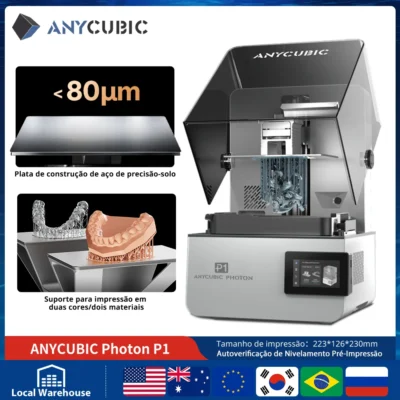 Impressora 3D ANYCUBIC Photon P1 LCD 14K com suporte para impressão em duas cores, tecnologia de liberação de resina por ondas e resina de alta viscosidade.