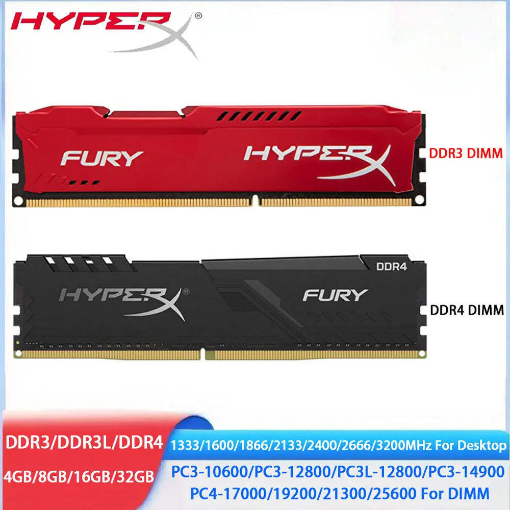Memória HYPERX Desktop DDR4 DDR3 RAM 8GB 4G 32GB 16GB 3200MHz 2666 2400 2133 1600 1333 1866MHz DIMM para PC Intel&AMD