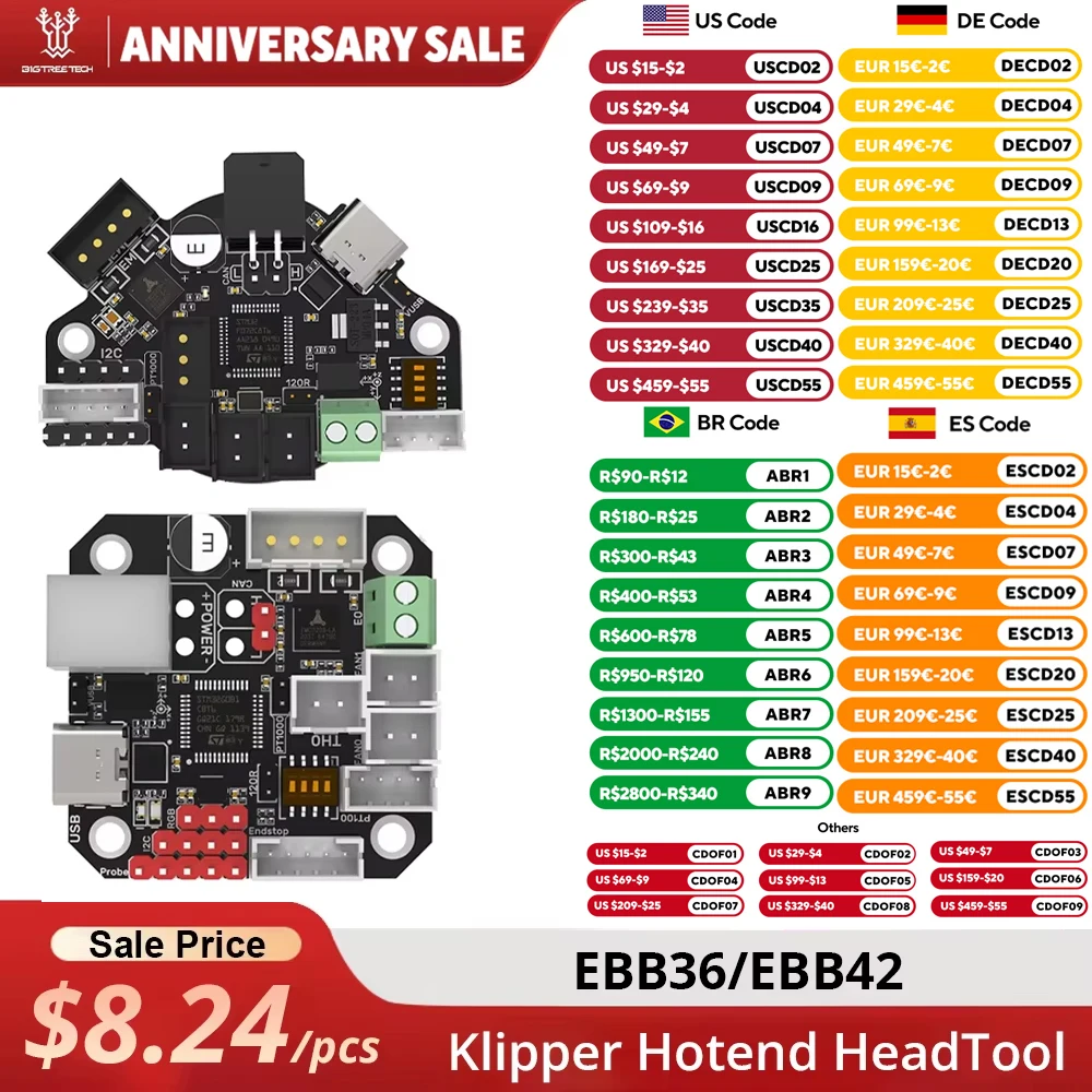 Placa BIGTREETECH EBB36 EBB42 CAN GEN2 com suporte Canbus PT100 para Klipper Hotend HeadTool, motor de passo 36, peças para impressora 3D Ender3