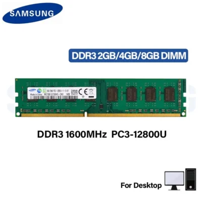 SAMSUNG DDR3 RAM 8GB 4GB 2GB 1600MHz Memória de desktop PC3-12800U DIMM 240 pinos 1.5V Memória RAM DDR3