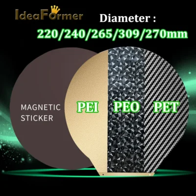 Cama dupla aquecida pet/peo + pei mola chapa de aço pei diâmetro 220/240/265/309/270mm redonda para rostock delta kossel/flsun