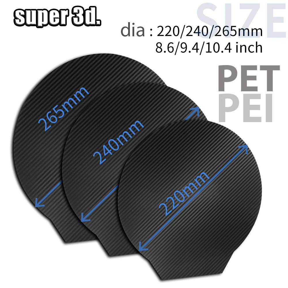 Folha de aço magnética redonda da mola, folha de PEI, ANIMAL DE ESTIMAÇÃO, ANIMAL DE ESTIMAÇÃO, Delta, Kossel, Flsun, Racer super, V400, 220mm, 240mm, 265mm, 270mm, 304mm - Image 4