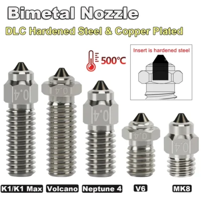 Bico bimetálico dlc aço endurecido banhado a cobre resistente ao desgaste para v6 vulcão mk8 netuno 4 k1 ender 3 impressora 3d bocal hotend