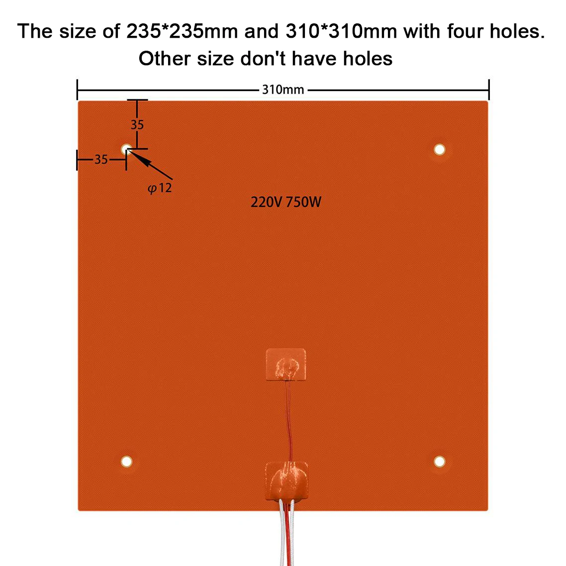 Almofada de aquecimento de cama aquecida de silicone à prova d'água 220/300/310/235/400mm 24v/220v para impressora 3d ender3 cr10 peças cama quente - Image 2