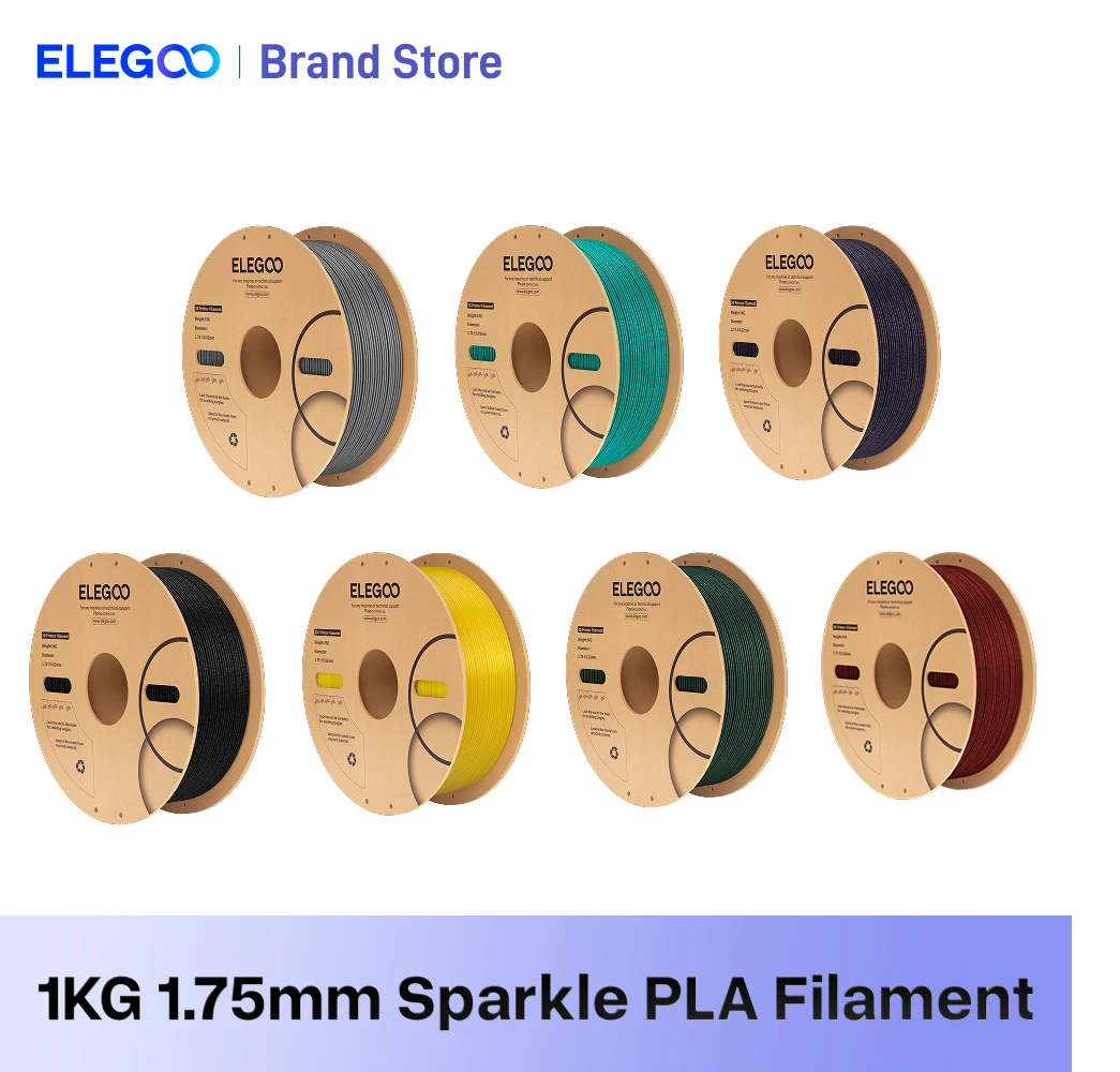 Filamento ELEGOO PLA 1.75mm Preto Brilhante Vermelho Turquesa 1KG, Filamento para Impressora 3D com Glitter e Brilho, Precisão Dimensional +/- 0.02mm