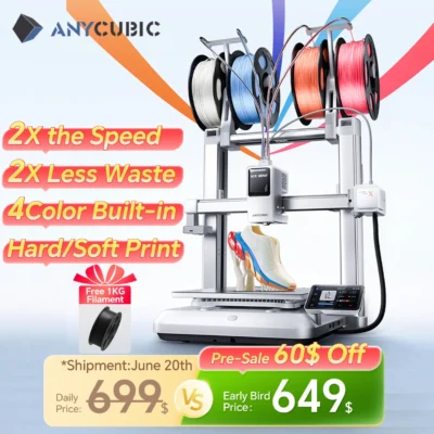 NOVO ANYCUBIC Kobra X Impressora 3D Multicolorida com Impressão de Materiais Macios e Duros em 4 Cores Velocidade Máxima de Impressão de 600mm/s
