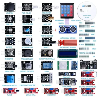 ELEGOO Kit de módulos de sensor 37 em 1 atualizado com tutorial compatível com Arduino IDE UNO R3 MEGA Nano Kit eletrônico DIY