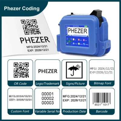 Phezer pc13plus 12.7mm mini impressora portátil qr barra código de lote data número logotipo validade impressora jato tinta portátil etiqueta