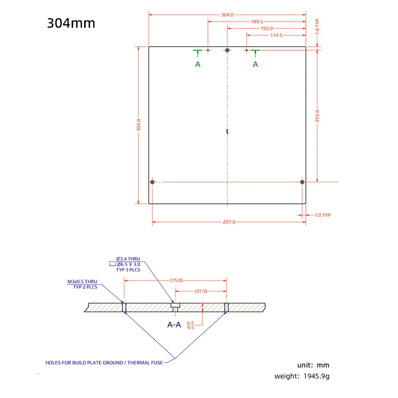 Mellow cnc 300mm/350mm diy voron trident impressora 3d 5083 precisão fundição de alumínio placa de construção 8mm cama quente baixa distorção de calor - Image 5