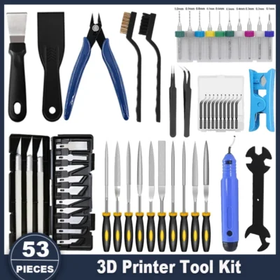 Kit de ferramentas para impressora 3D, 53 peças de acessórios para todas as impressoras FDM/SLA, inclui ferramentas de limpeza de bico e raspadores de remoção