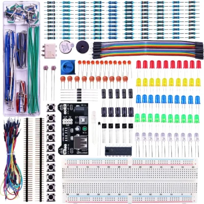 ELEGOO Kit divertido eletrônico atualizado com módulo de fonte de alimentação, fio de ligação, potenciômetro de precisão, compatível com Arduino, STM32