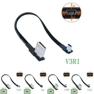 Mini USB tipo B cabo de dados masculino, Cima e baixo, Angular esquerdo e direito, 90 graus para USB 2.0, 0.05M a 1M, 5Pin Masculino