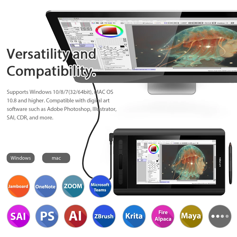 XPPen artista 12 11.6 graphics graphics gráficos tablet desenho gráfico monitor de animação digital 1920 x 1080hd ips teclas de - Image 5