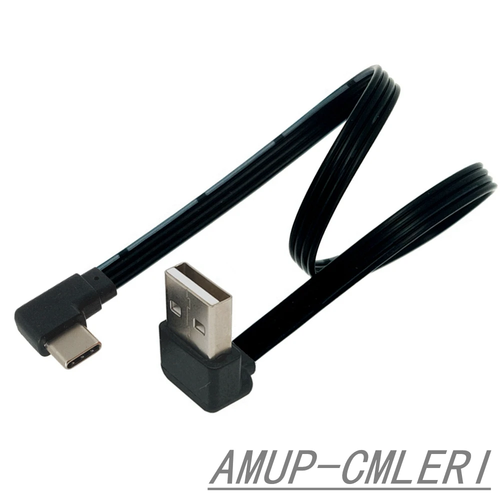 USB-C tipo c macho esquerda direita up down angular 90 graus para usb 2.0 macho cabo de dados usb tipo-c cabo plano 0.1m/0.2m/0.5m/1m - Image 5