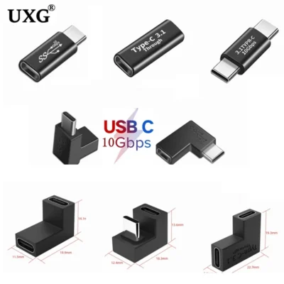 Adaptador conversor otg em forma de u, ângulo de 90 graus usb 3.1 10gbps tipo c macho para fêmea para huawei xiaomi conversor adaptador acoplador