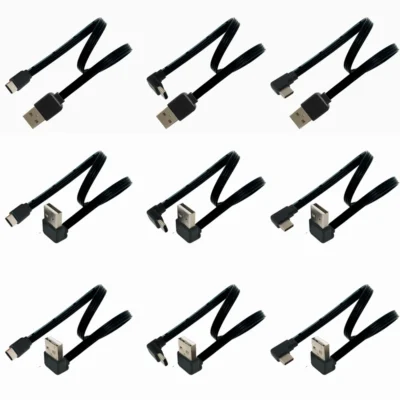 USB-C tipo c macho esquerda direita up down angular 90 graus para usb 2.0 macho cabo de dados usb tipo-c cabo plano 0.1m/0.2m/0.5m/1m