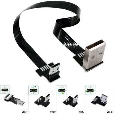 Fpc super plano flexível para cima e para baixo e esquerda e direita ângulo de 90 graus usb micro usb macho para usb macho fpv cabo conector de carga de dados