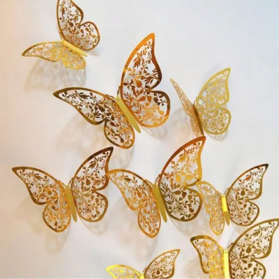 12pçs decoração de parede de borboleta 3d, 3 tamanhos, decorações de borboleta dourada para decorações de bolo de aniversário de borboleta, festa de borboleta