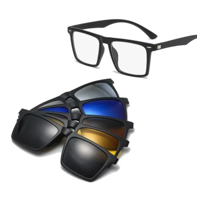 Óculos de Sol Magnéticos com 5 Lentes, Quadrados, Polarizados, para Homens, Armação TR90, Óculos de Prescrição Personalizados para Mulheres com Miopia