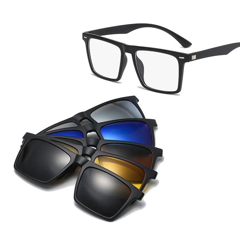 Óculos de Sol Magnéticos com 5 Lentes, Quadrados, Polarizados, para Homens, Armação TR90, Óculos de Prescrição Personalizados para Mulheres com Miopia