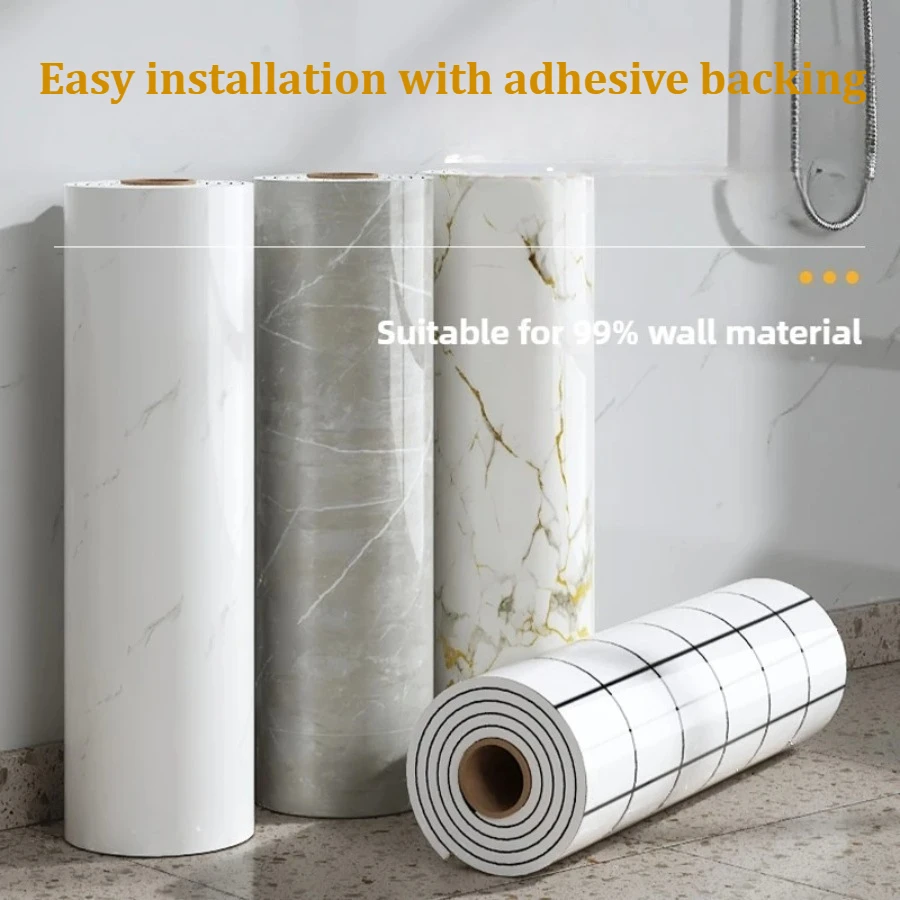 Papel de Parede Impermeável de 40cm, Adesivo de Parede Imitação de Mármore, Fácil Instalação em Banheiro e Sala de Estar - Image 3