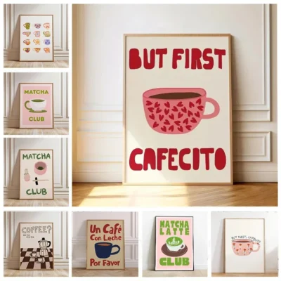 Mas primeiro cafecito citação impressão em tela minimalista matcha clube espanhol arte da parede cartaz para moderna sala de estar café decoração casa