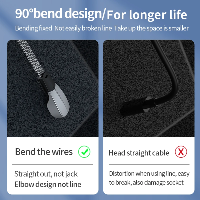 Tipo C Cabo de carregamento rápido, Tipo C para Tipo C, 90 Graus USB C, Carregador rápido para Tesla, Samsung, Xiaomi, Huawei com transferência de dados, 60W - Image 4
