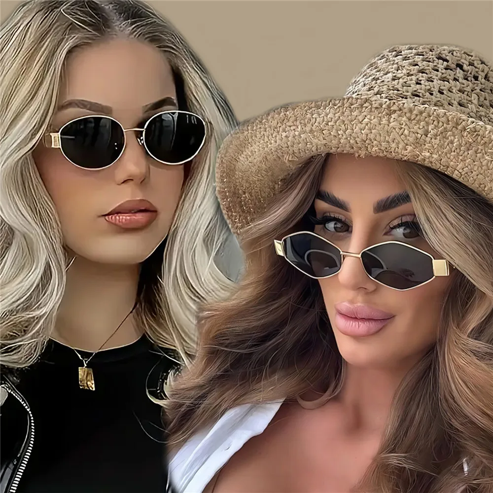 2 pçs vintage estilo punk óculos de sol retro redondo armação de metal feminino óculos de sol moda - Image 2