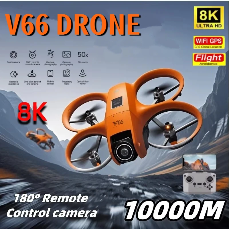 Mini Drone V66 8K HD com Câmera Dupla, Evitação de Obstáculos em 5 Direções, Quadricóptero RC Dobrável para Adultos, Gravação de Fotografia Aérea 2026Novo