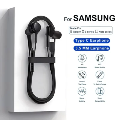 Fone de Ouvido com Fio Tipo C para Samsung Galaxy S23 S21 S22 Ultra Plus, Fones de Ouvido de 3,5 mm, Acessórios A54 A34 A53 A53