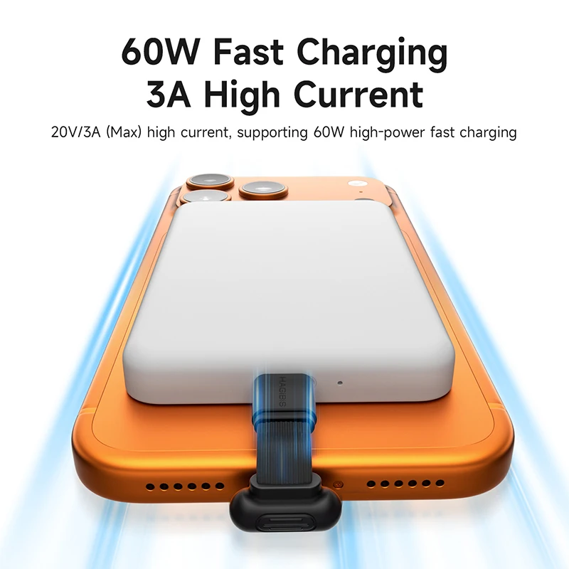 Cabo USB-C de Ângulo Reto Hagibis Curto 90 Graus Tipo-C para Power Bank, Carregamento Rápido, Cabo Cápsula PD 60W para iPhone 17 Pro Max 16 15 - Image 3