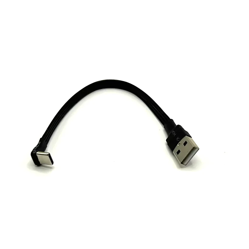 Super plano flexível usb 2.0 um macho para tipo c macho ângulo de 90 graus usb2.0 macho para usb c adaptador de cabo de extensão