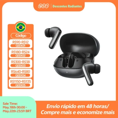 Fones de Ouvido Sem Fio QCY Melobuds N20 BH25HT20A Bluetooth 6.0 - ANC Adaptativo de -50dB, Drivers de 13mm, 6 Microfones, Chamadas HD, 40 Horas de Duração