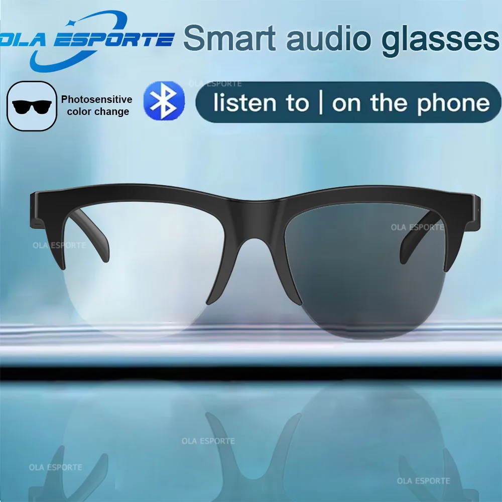 2025 fotosensível mudança de cor óculos inteligentes bluetooth chamadas de voz controle música uv polarizado óculos de sol fone de ouvido homem