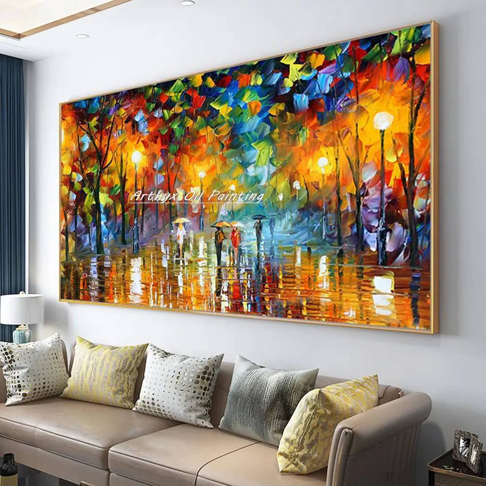 Arthyx, pintura a óleo de faca noturna pintada à mão em tela, arte de parede, imagem de paisagem abstrata moderna para sala de estar, decoração de casa