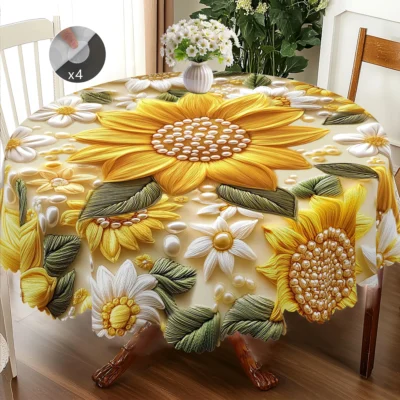 1 Toalha de mesa criativa com estampa de flor estéreo 3D, flores amarelas brilhantes, design de padrão de pérola, piquenique estilo de acampamento de primavera e verão, temporada de casamento, dia das mães, aniversário, decoração de festa de aniversário de jardim, acessórios de cozinha, terraço de restaurante, presente perfeito para amigos, vários tamanhos