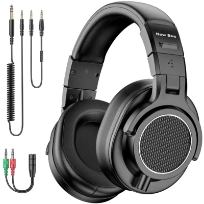 Novos Fones de Ouvido Profissionais Bee com Fio para Estúdio DJ, com Microfone, Over-Ear, Monitor de Estúdio Hi-Res, Headset Musical