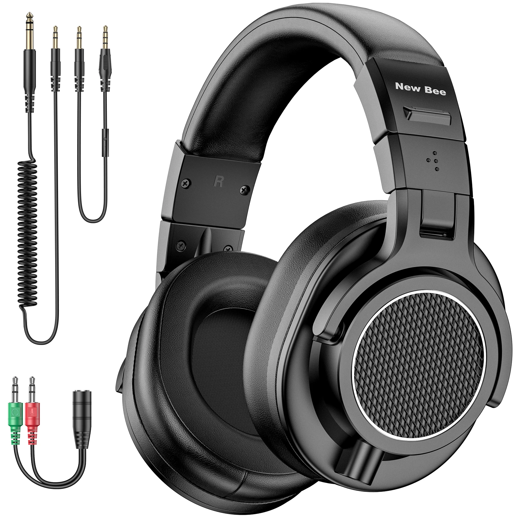 Novos Fones de Ouvido Profissionais Bee com Fio para Estúdio DJ, com Microfone, Over-Ear, Monitor de Estúdio Hi-Res, Headset Musical
