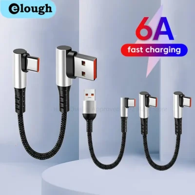 Cabo de dados curto de 25cm/50cm, cotovelo de 90 graus, usb tipo c para tipo c, cabo de carregamento rápido para iphone15, xiaomi, samsung, power bank