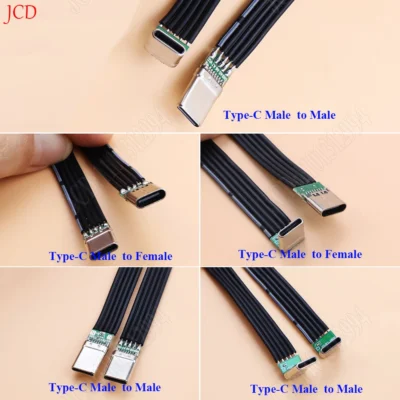 Cabo plano flexível usb 3.1 tipo-c 40k 60hz tipo-c macho para macho/fêmea dados em forma de l cotovelo ângulo reto diy cabo de silicone plano