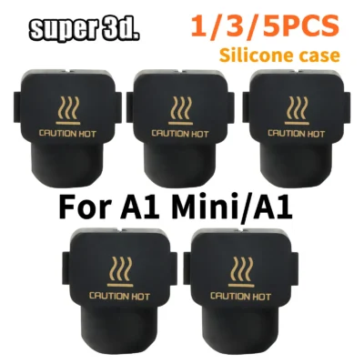 1/3/5 pçs meias de silicone para bambu lab a1 mini caso impressora 3d bloco aquecimento manga silicone a1 hotend isolamento térmico caso capa